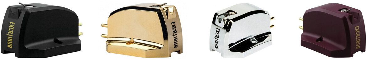 Die4 zur Auswahl stehenden Excalibur-Tonabnehmer: Black, Gold, Platinum und Red: