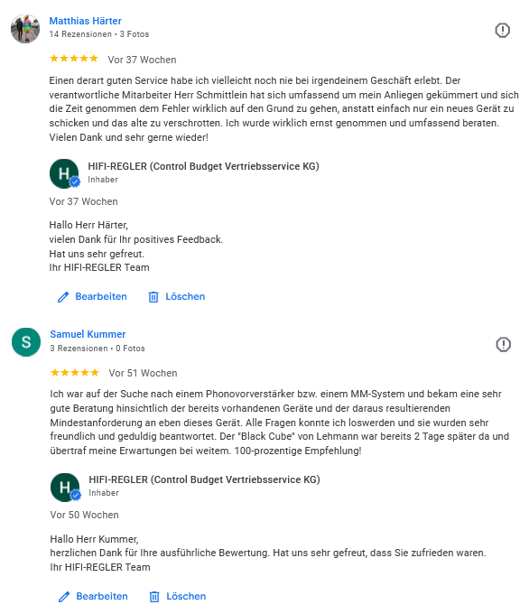 Google-Bewertungen von HIFI-REGLER