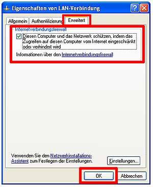 Internetverbindungsfirewall aktivieren