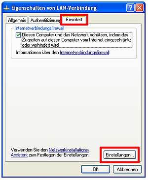 Erweiterte Einstellungen der LAN-Verbindung