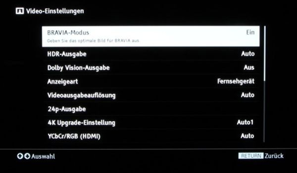 Sony Ultra HD Blu-ray-Player Video Einstellungen