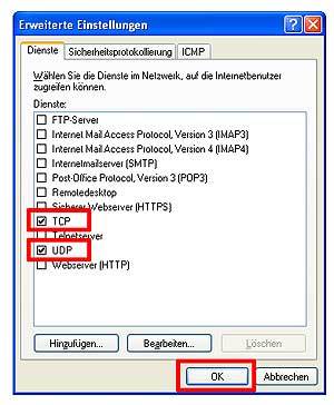 TCP und UDP Diensteinstellung