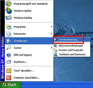 Einstellungen für Windows Service Pack 1 - Systemsteuerung öffnen unter Windows XP