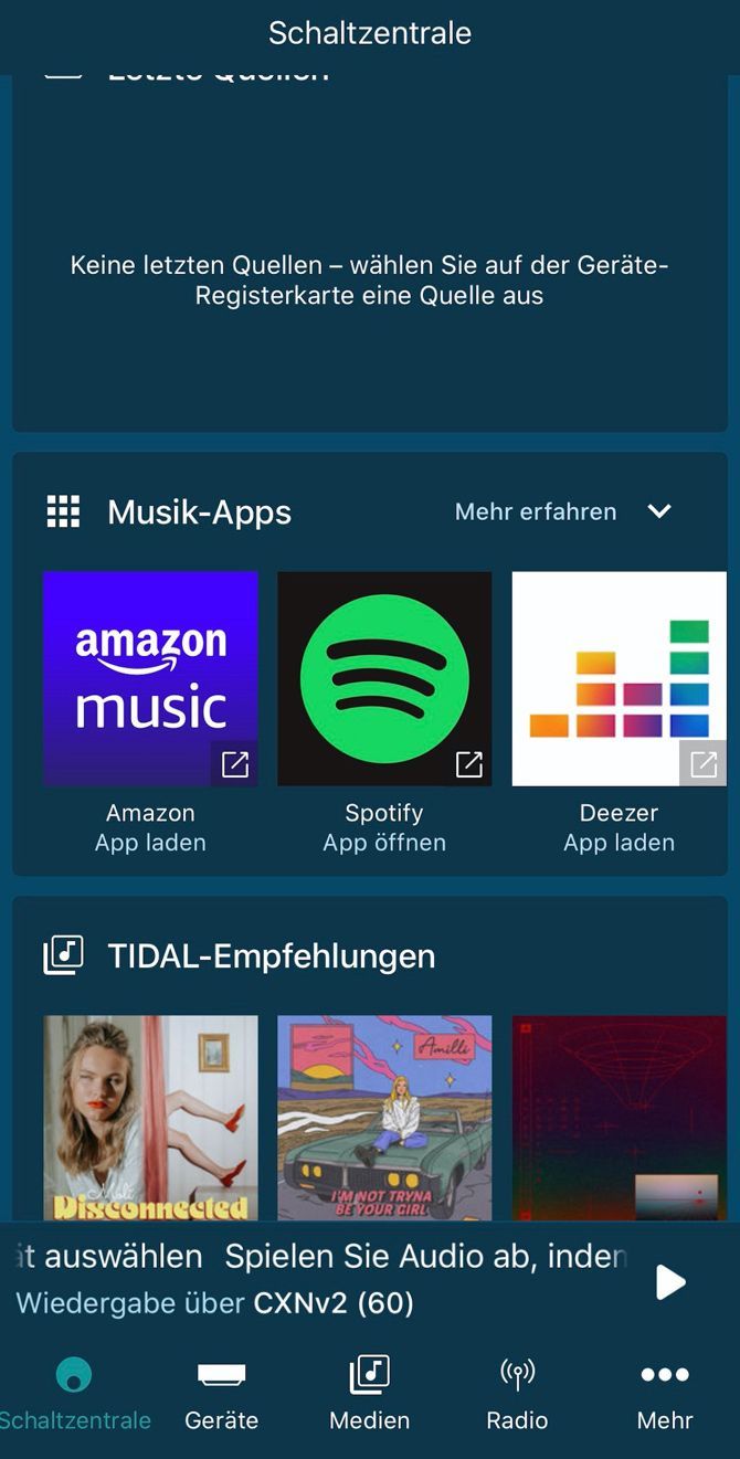 Cambridge Audio StreamMagic App - Home Screen