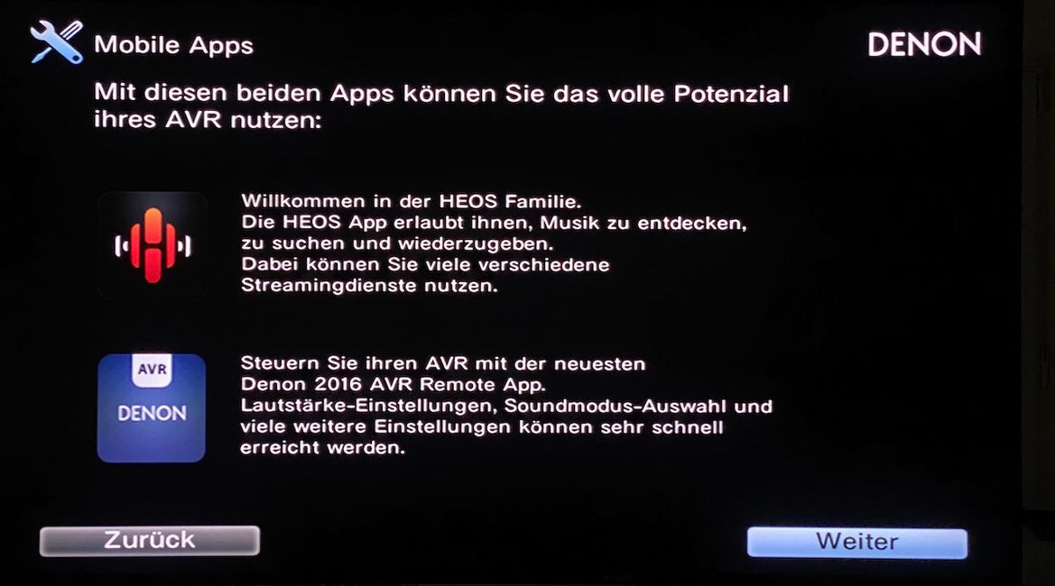 Heos-App und Denon Remote App Support