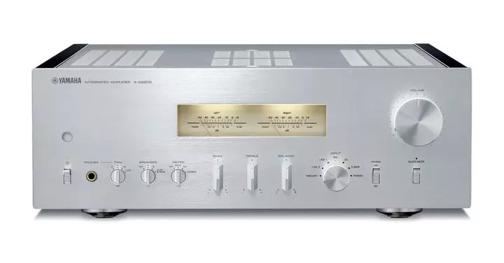 The Yamaha A-S2200 is a distinctive black two-channel sound amplifier