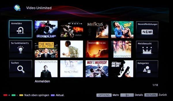 Screenshot der Video Unlimeted Plattform bei Sony